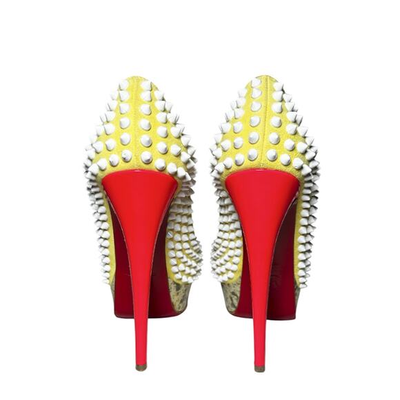 Christian Louboutin Lady Peep 150 Spikes Platform Heels Pumps 36 Yellow Pink - Picture 3 of 5